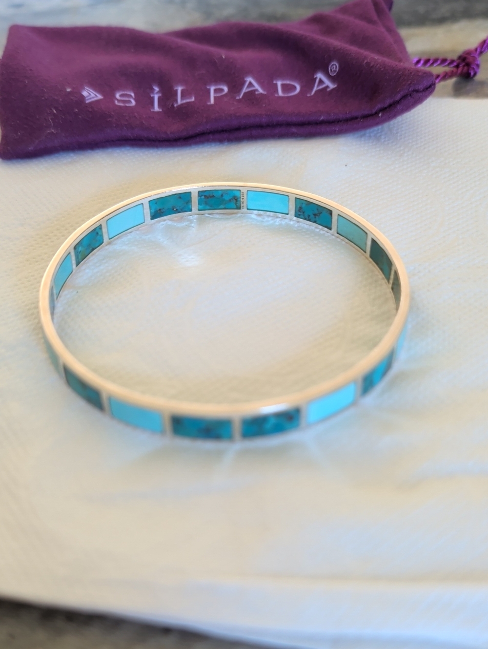 Silpada Turquoise Inlay Silver Bangle